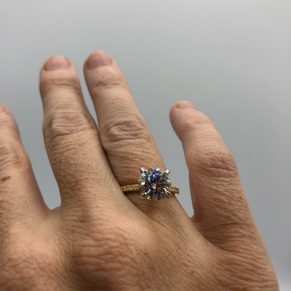 3ct D, VVS1 Brilliant Round Moissanite Pave Ring - Picture 8 of 14